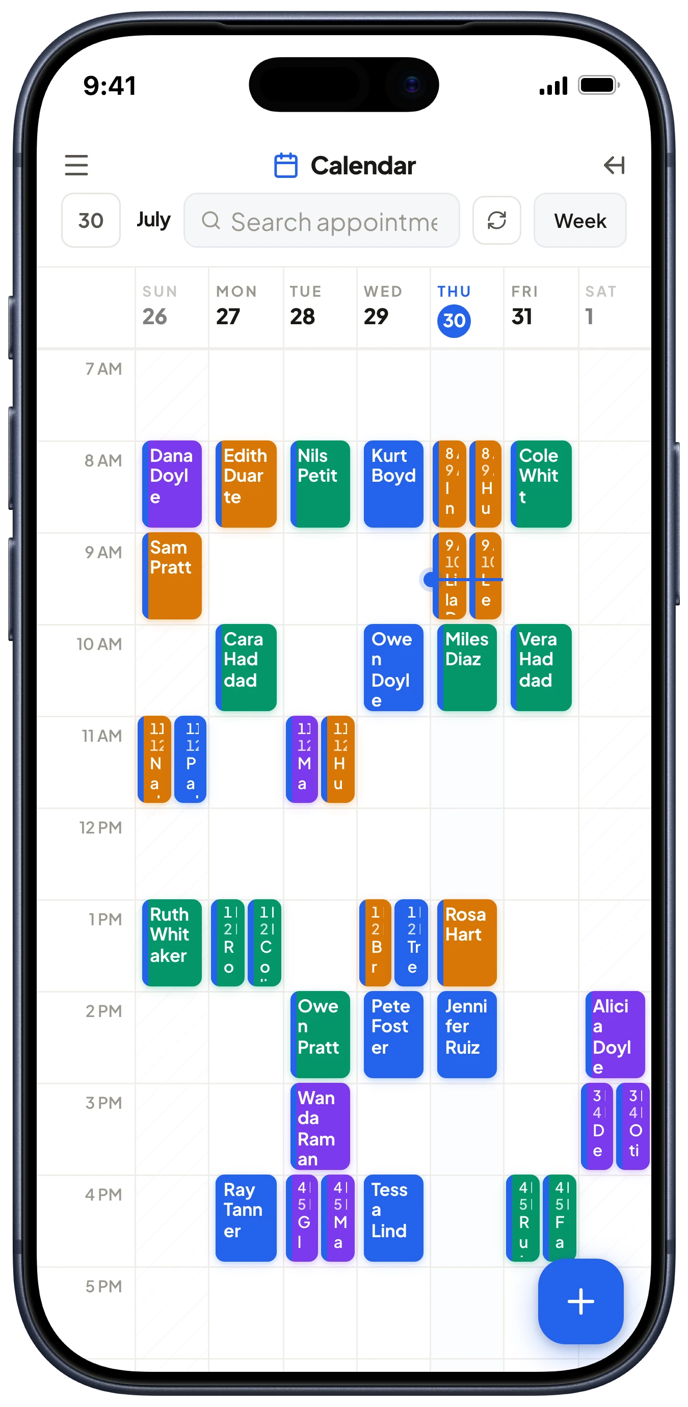 iPhone: a week of confirmed appointments on the calendar.
